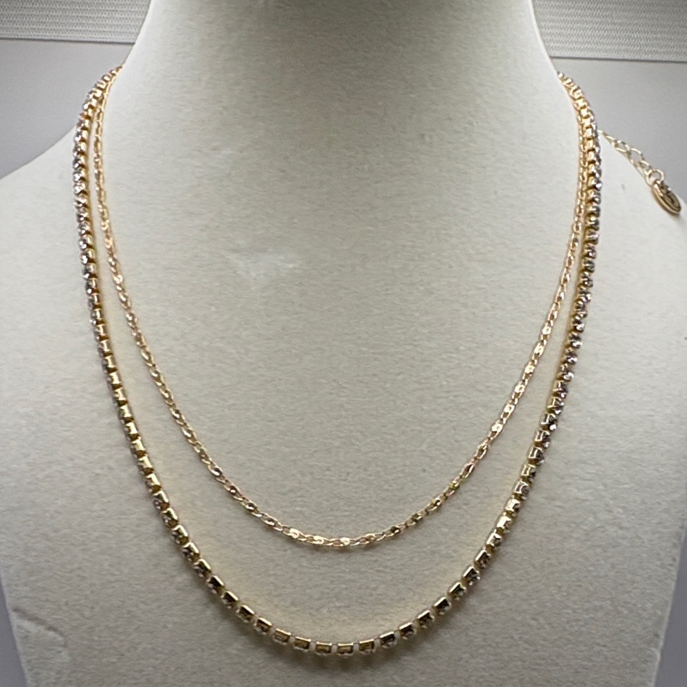 Jessica Simpson Gold Layered Rhinestone Tennis & Delicate Chain Necklace